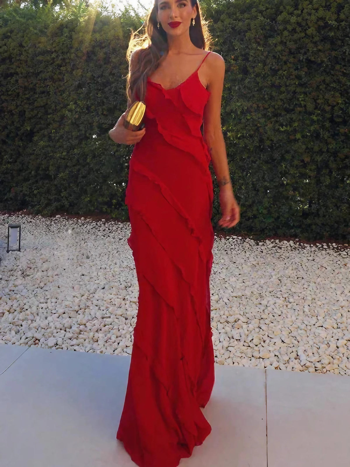 Robe de cocktail femme à volants, manches longues, rouge ou noir, rouge