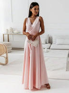 Robe cocktail col V à manches courtes, sept coloris, du S au 2XL, rose clair