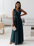 Robe cocktail col V à manches courtes, sept coloris, du S au 2XL, vert foncé