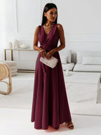 Robe cocktail col V à manches courtes, sept coloris, du S au 2XL, rouge vin