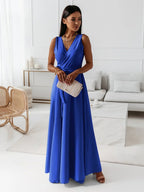Robe cocktail col V à manches courtes, sept coloris, du S au 2XL, bleu