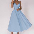 Robe de cocktail femme col V à fines bretelles, du 32 au 50, bleu