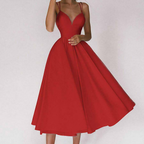 Robe de cocktail femme col V à fines bretelles, du 32 au 50, rouge