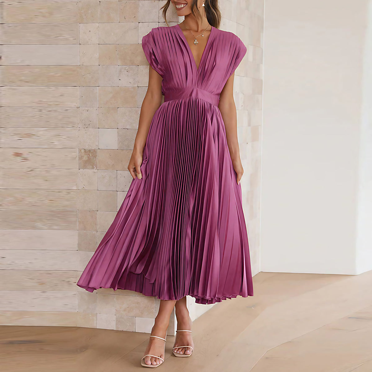 Robe col V femme à manches longues, cinq coloris, vert poire