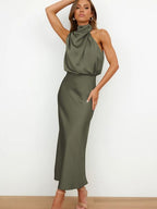 Robe de cocktail femme à manches courtes, sept coloris, vert
