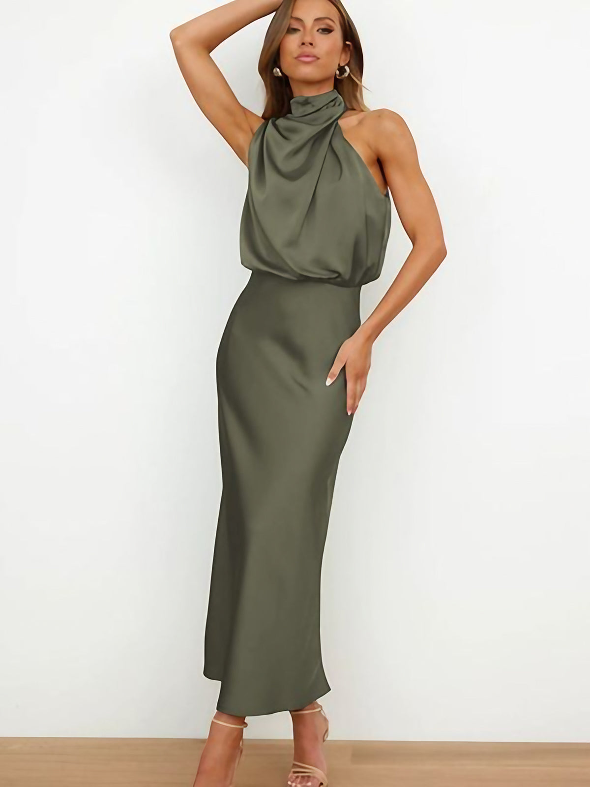 Robe de cocktail femme à manches courtes, sept coloris, vert
