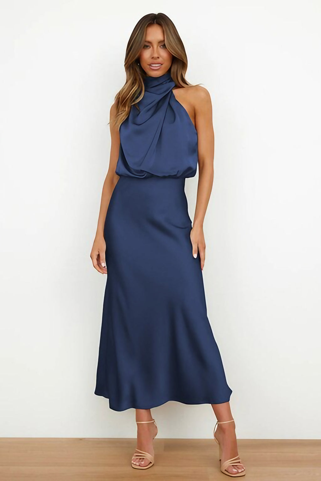 Robe de cocktail femme à manches courtes, sept coloris, bleu