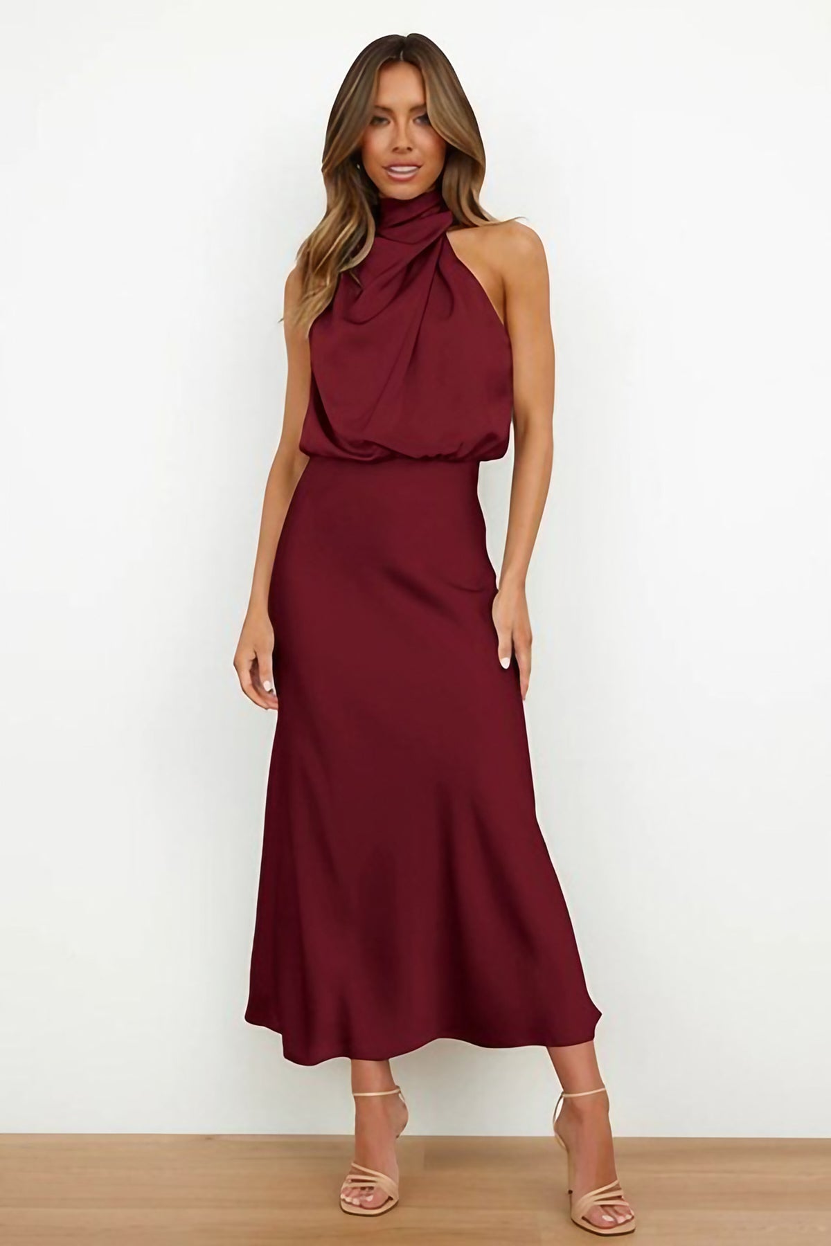 Robe de cocktail femme à manches courtes, sept coloris, bordeaux