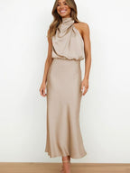 Robe de cocktail femme à manches courtes, sept coloris, kaki