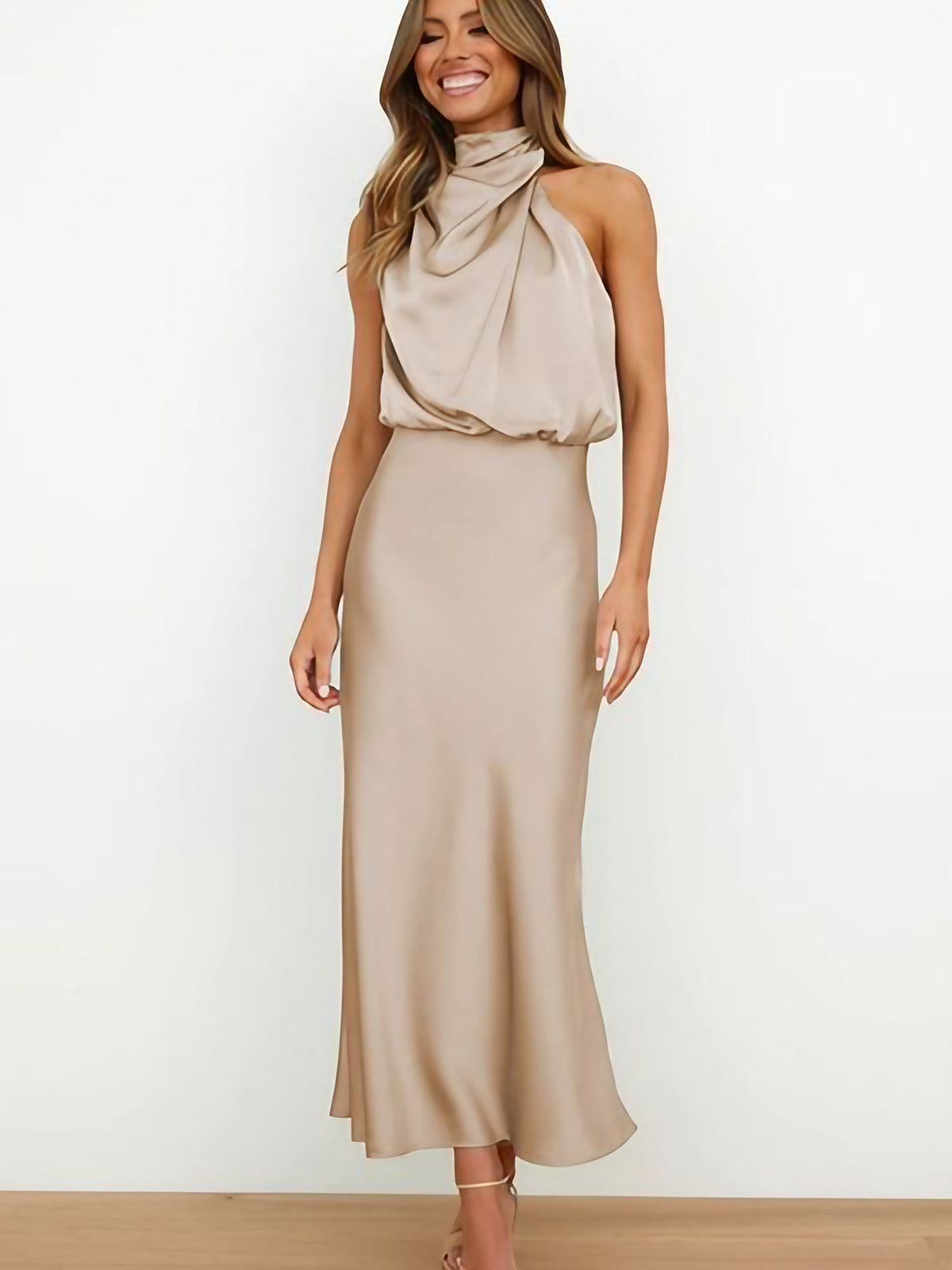 Robe de cocktail femme à manches courtes, sept coloris, kaki