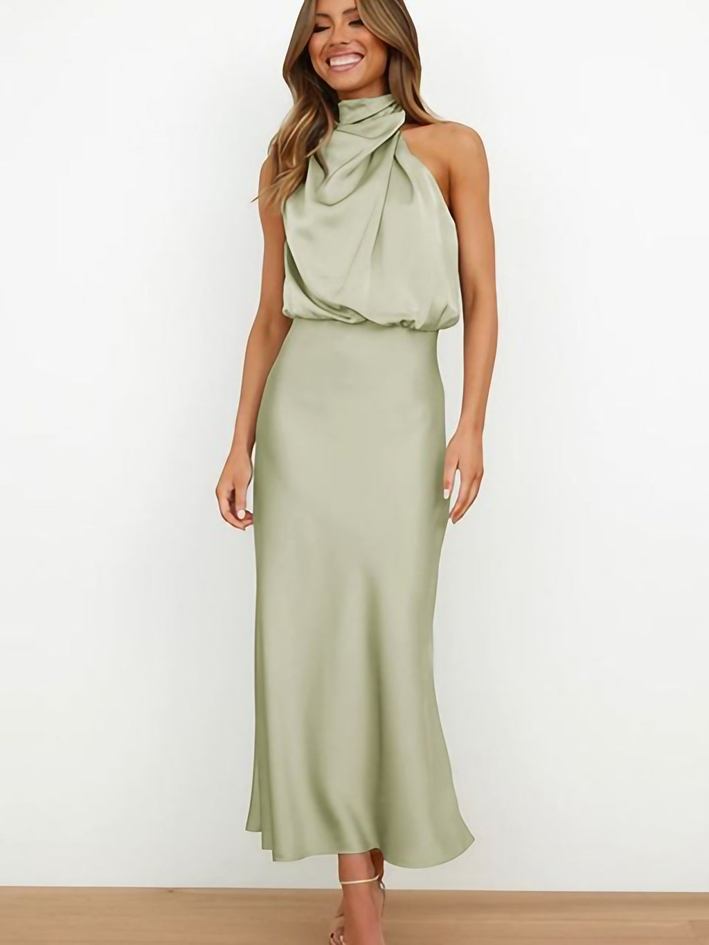 Robe de cocktail femme à manches courtes, sept coloris, vert clair