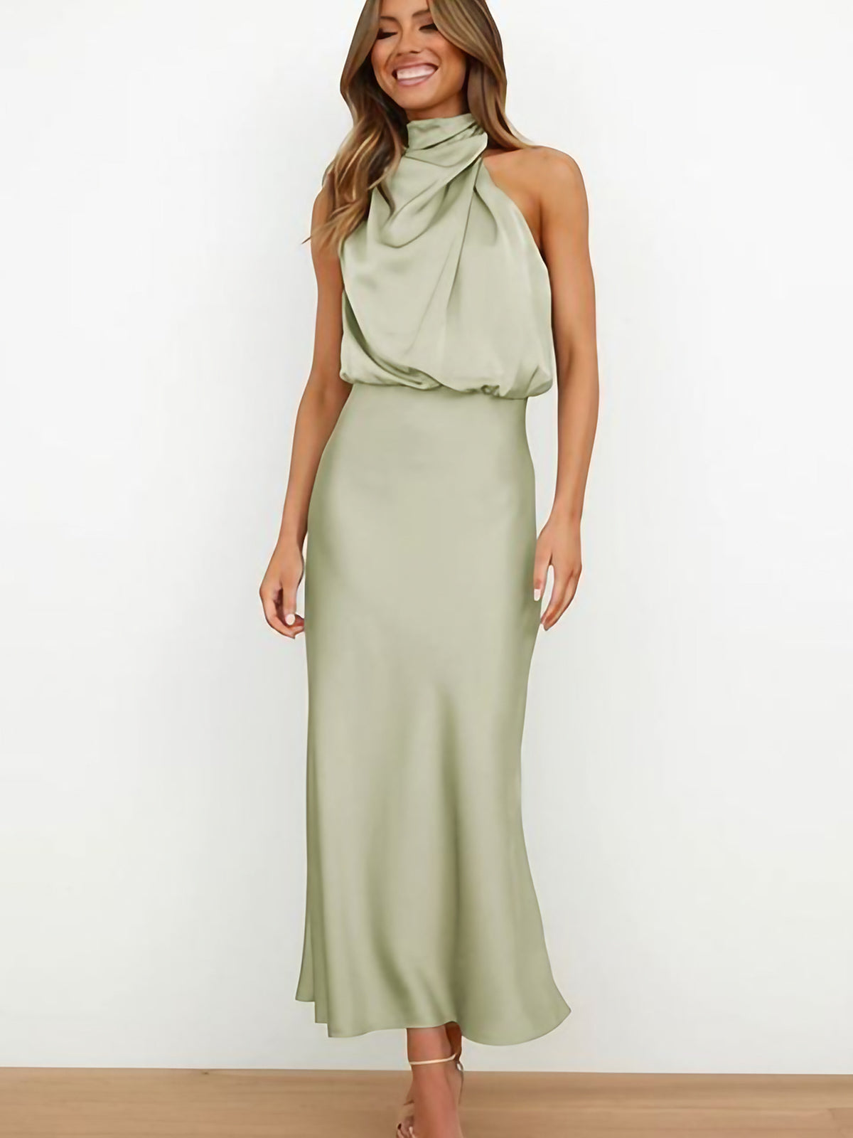 Robe de cocktail femme à manches courtes, sept coloris, vert clair