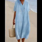 Robe midi de plage femme, coupe fluide, six coloris, bleu