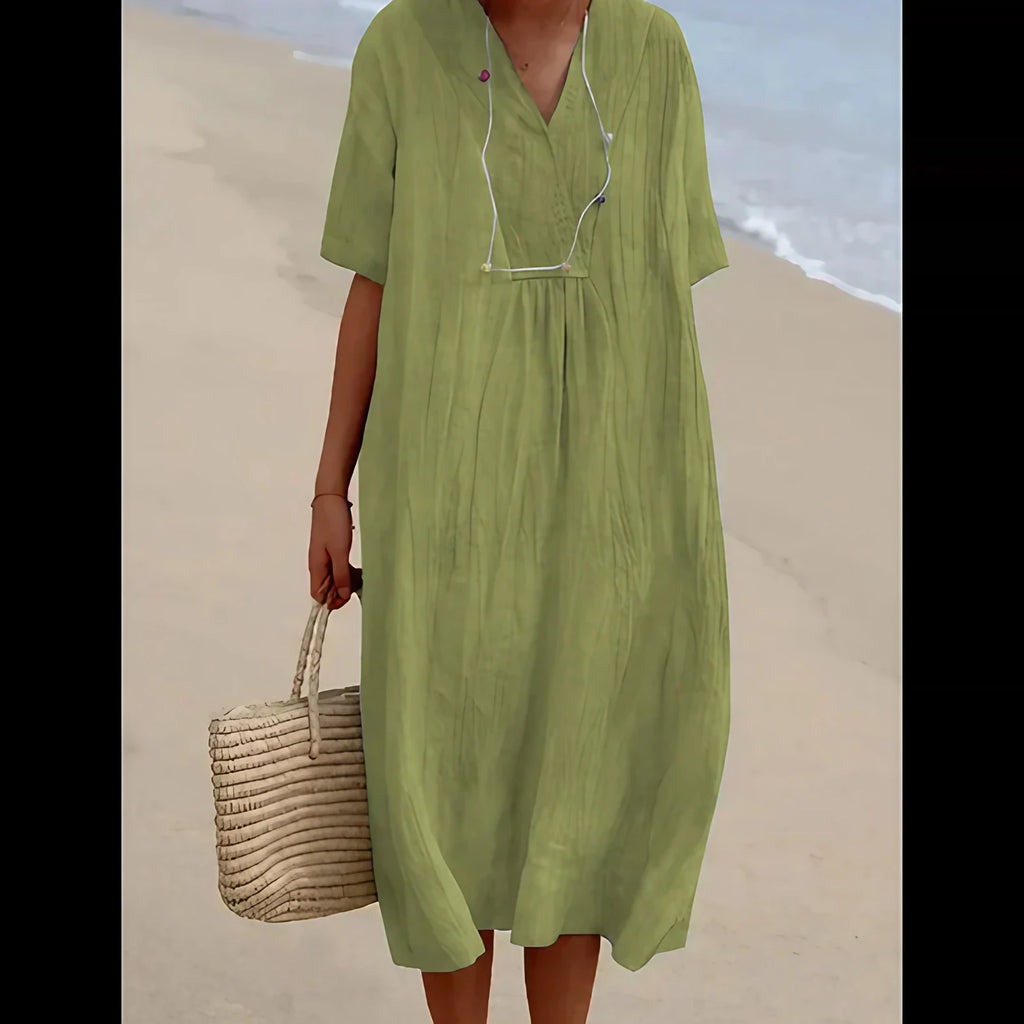 Robe midi de plage femme, coupe fluide, six coloris, jaune-vert