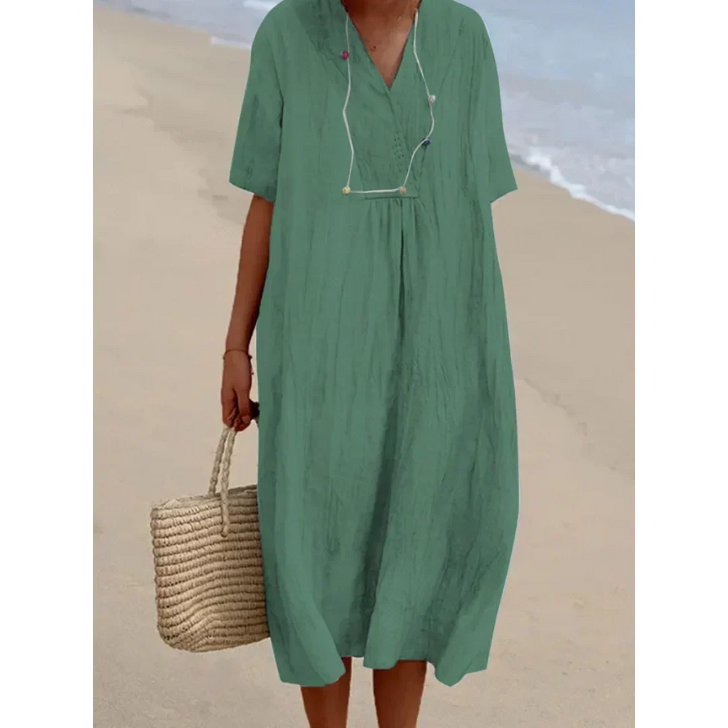 Robe midi de plage femme, coupe fluide, six coloris, vert