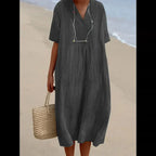 Robe midi de plage femme, coupe fluide, six coloris, gris