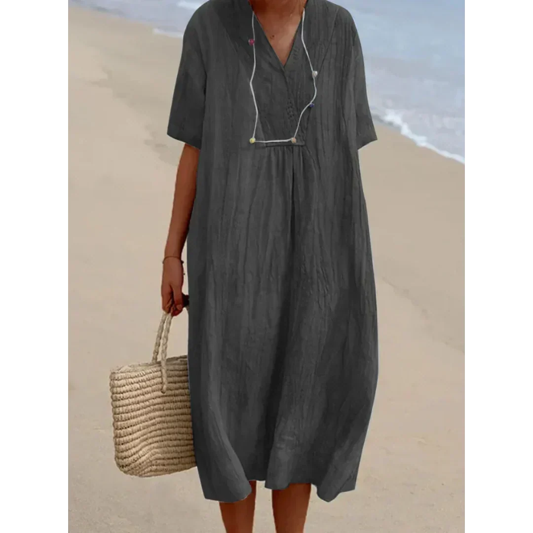 Robe midi de plage femme, coupe fluide, six coloris, gris