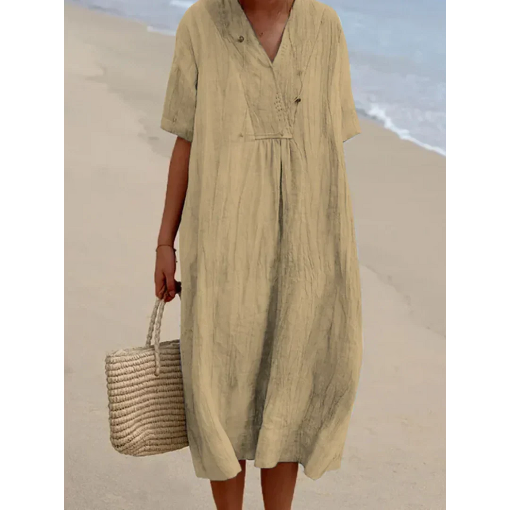 Robe midi de plage femme, coupe fluide, six coloris, beige