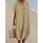 Robe midi de plage femme, coupe fluide, six coloris, beige