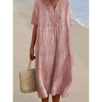 Robe midi de plage femme, coupe fluide, six coloris, rose