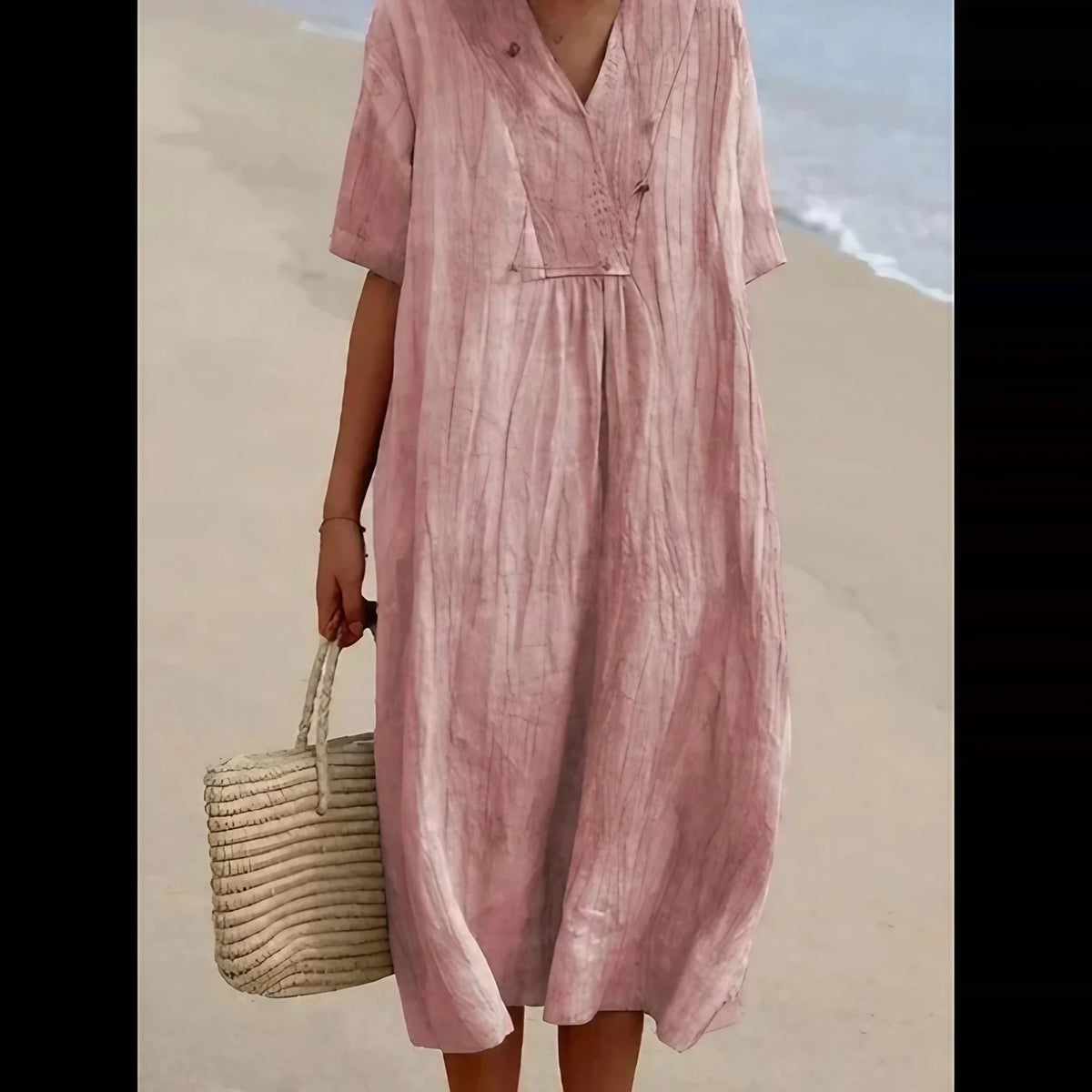 Robe midi de plage femme, coupe fluide, six coloris, rose