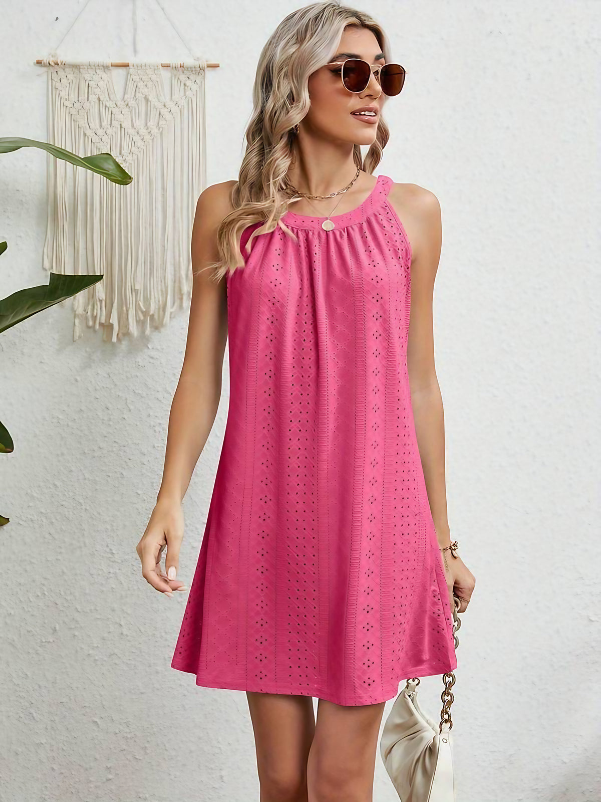 Robe de plage bustier femme, longue et fluide, sept coloris, rose rouge