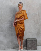 Robe de soirée femme ajustée à manches, cinq coloris, orange