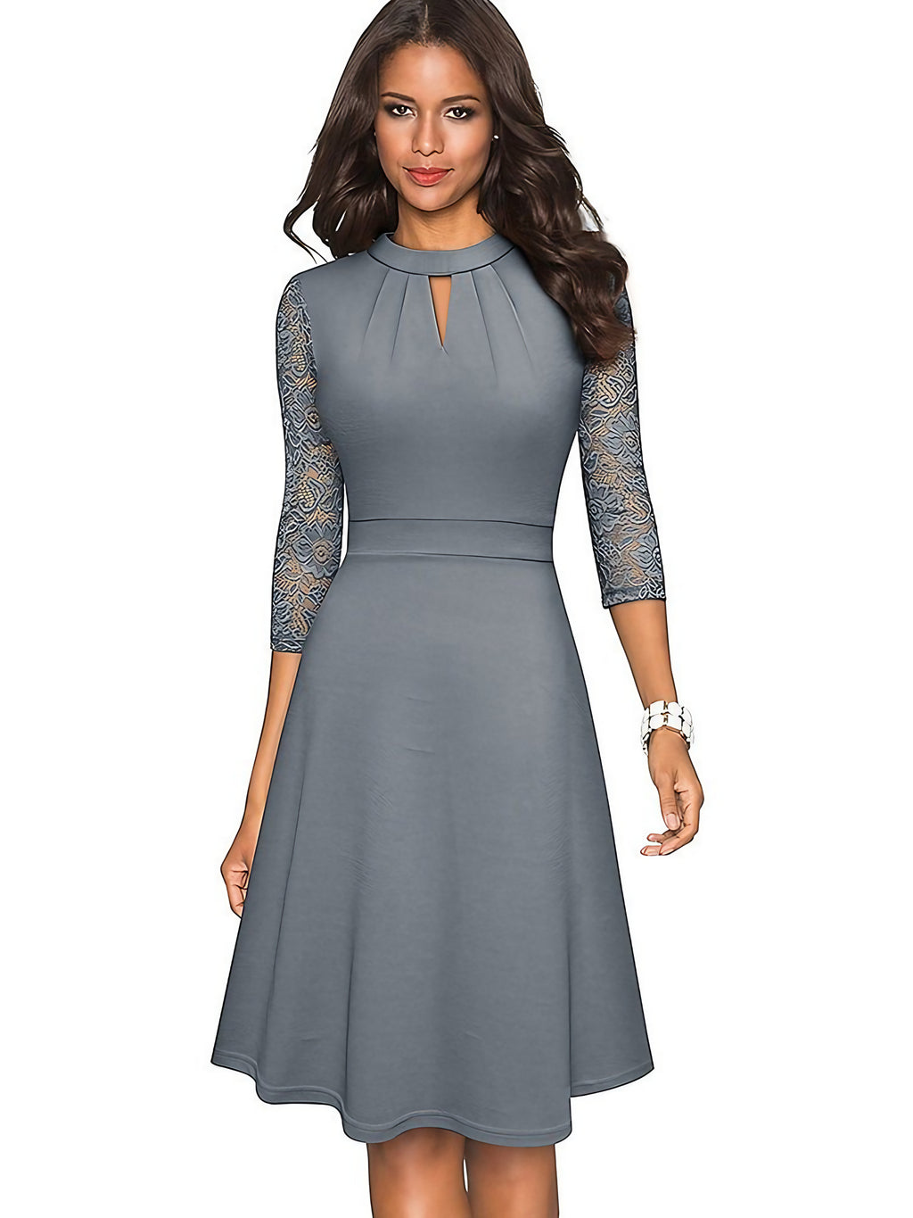 Robe de soirée femme à découpes, manches longues, du S au 2XL, gris