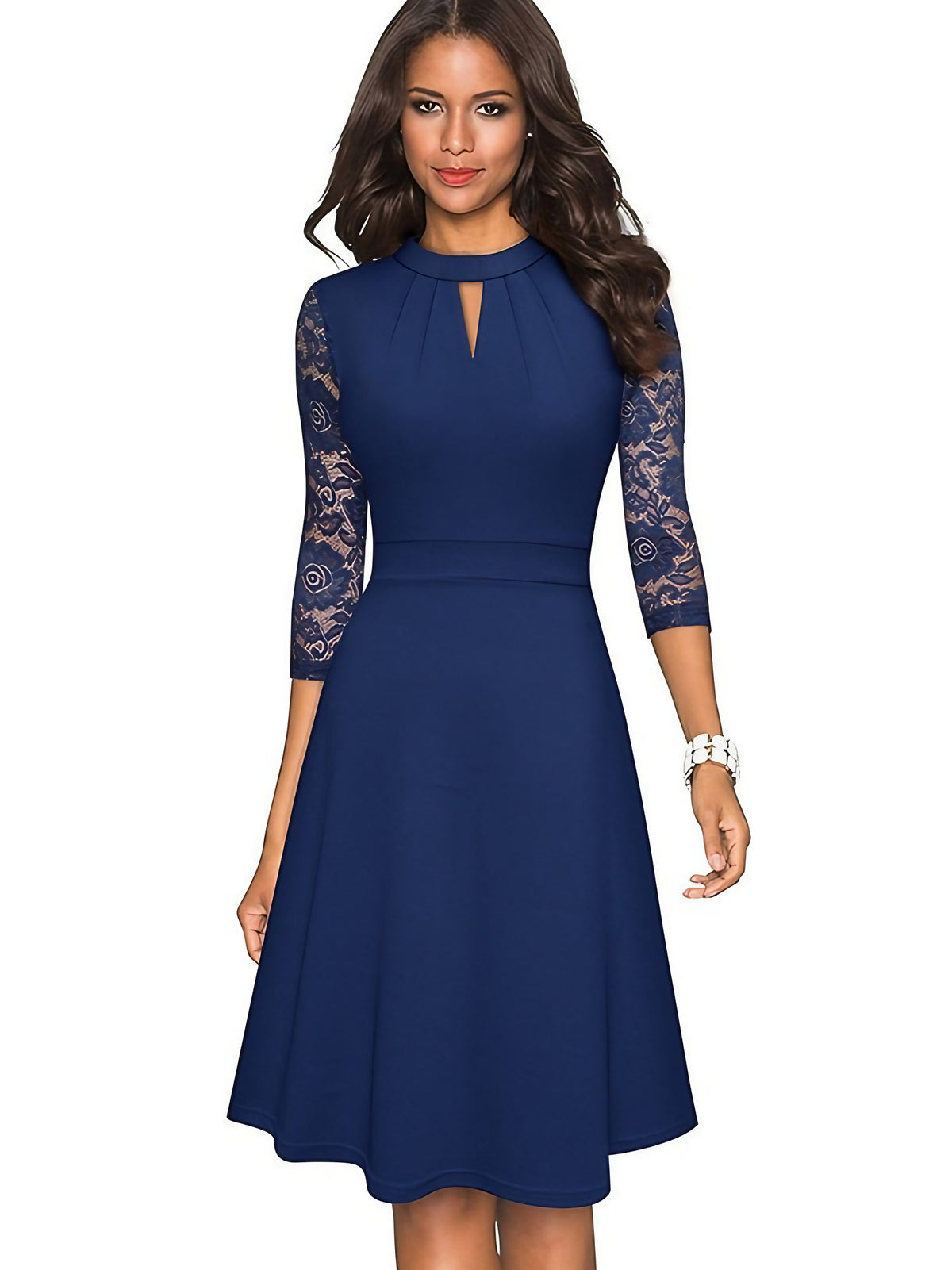 Robe de soirée femme à découpes, manches longues, du S au 2XL, bleu marine