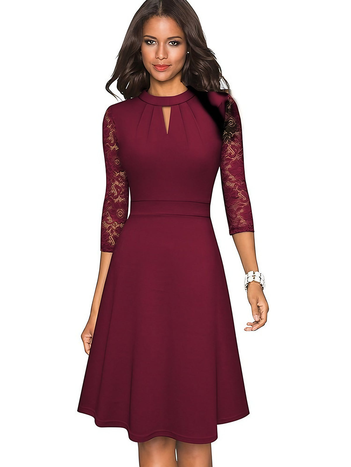 Robe de soirée femme à découpes, manches longues, du S au 2XL, bordeaux