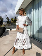 Robe de soirée longue femme à manches longues, coupe ajustée, blanc