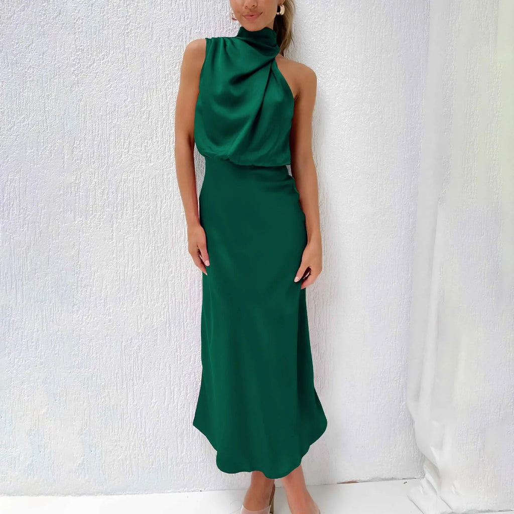Robe de soirée midi col V à bretelles réglables, neuf coloris, vert