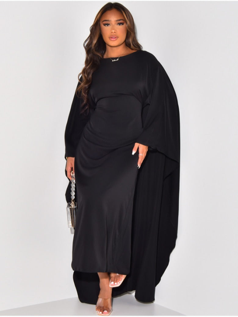 Robe de soirée femme à manches chauve-souris, coupe fluide, noir