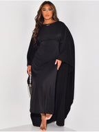 Robe de soirée femme à manches chauve-souris, coupe fluide, noir