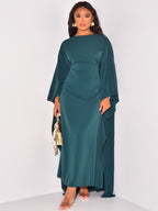 Robe de soirée femme à manches chauve-souris, coupe fluide, vert