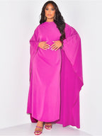 Robe de soirée femme à manches chauve-souris, coupe fluide, rose