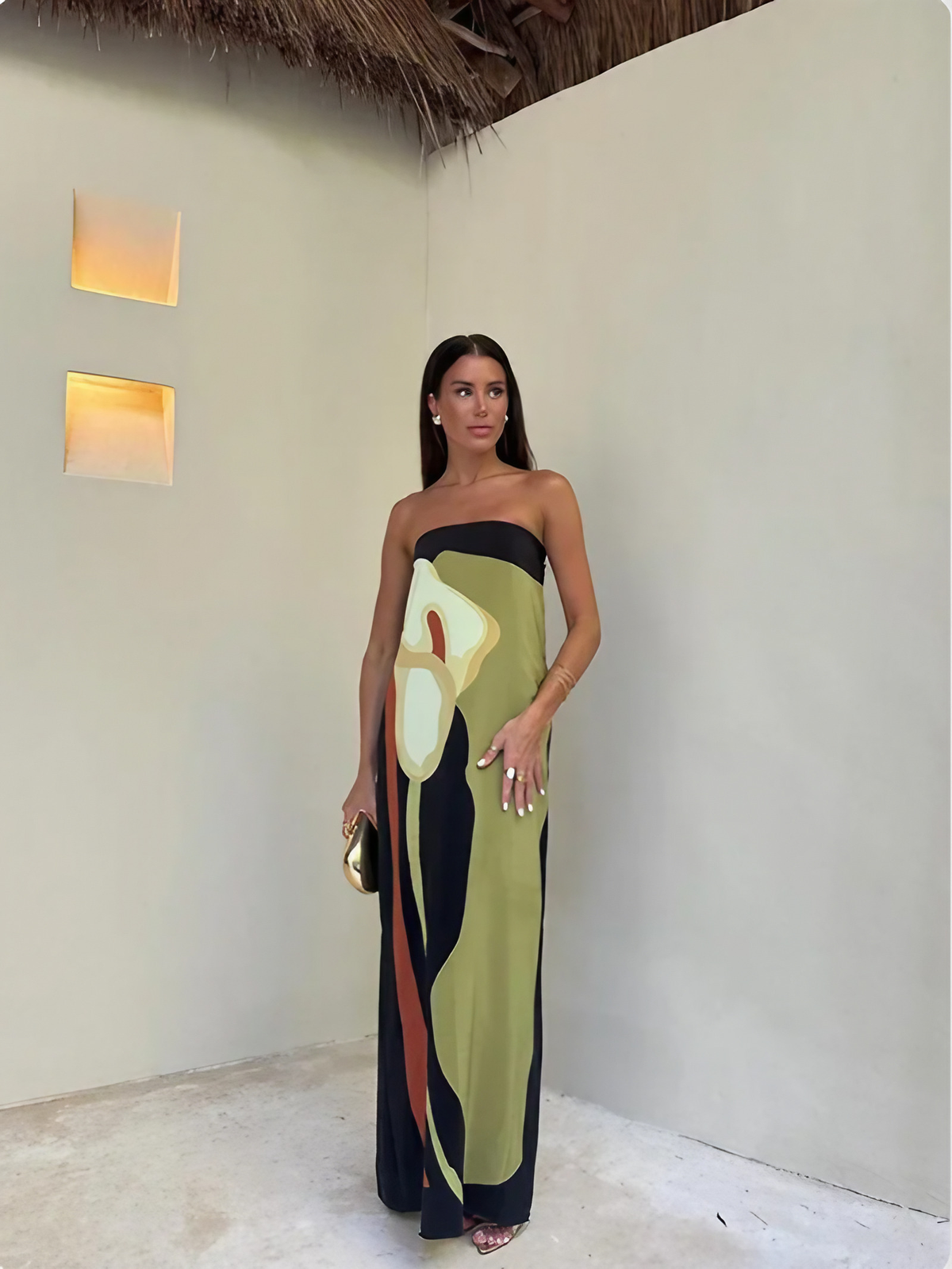 Robe de soirée femme cintrée à jupe fluide, quatre coloris, vert