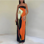 Robe de soirée femme cintrée à jupe fluide, quatre coloris, orange