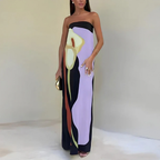 Robe de soirée femme cintrée à jupe fluide, quatre coloris, lilas