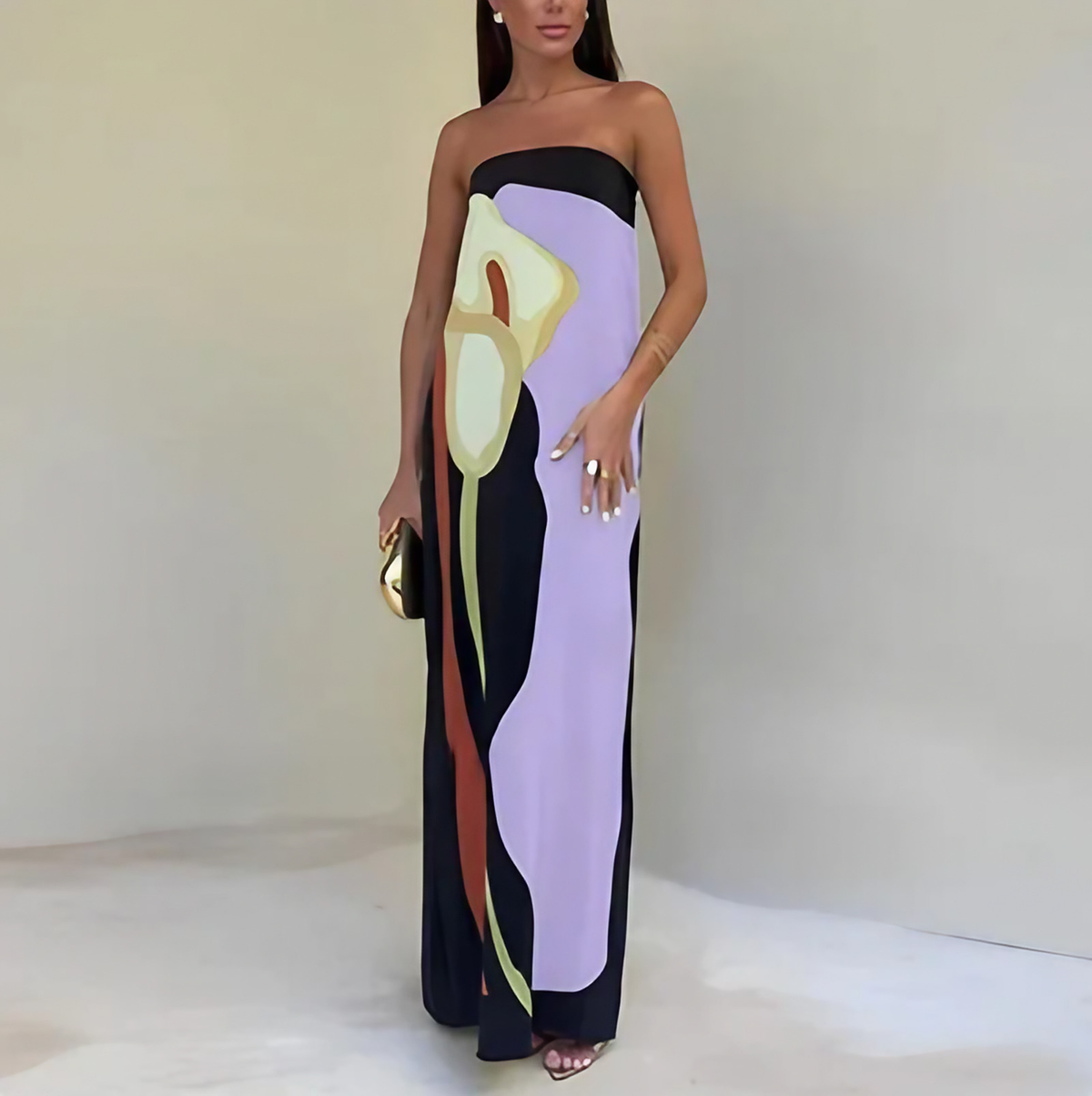 Robe de soirée femme cintrée à jupe fluide, quatre coloris, lilas