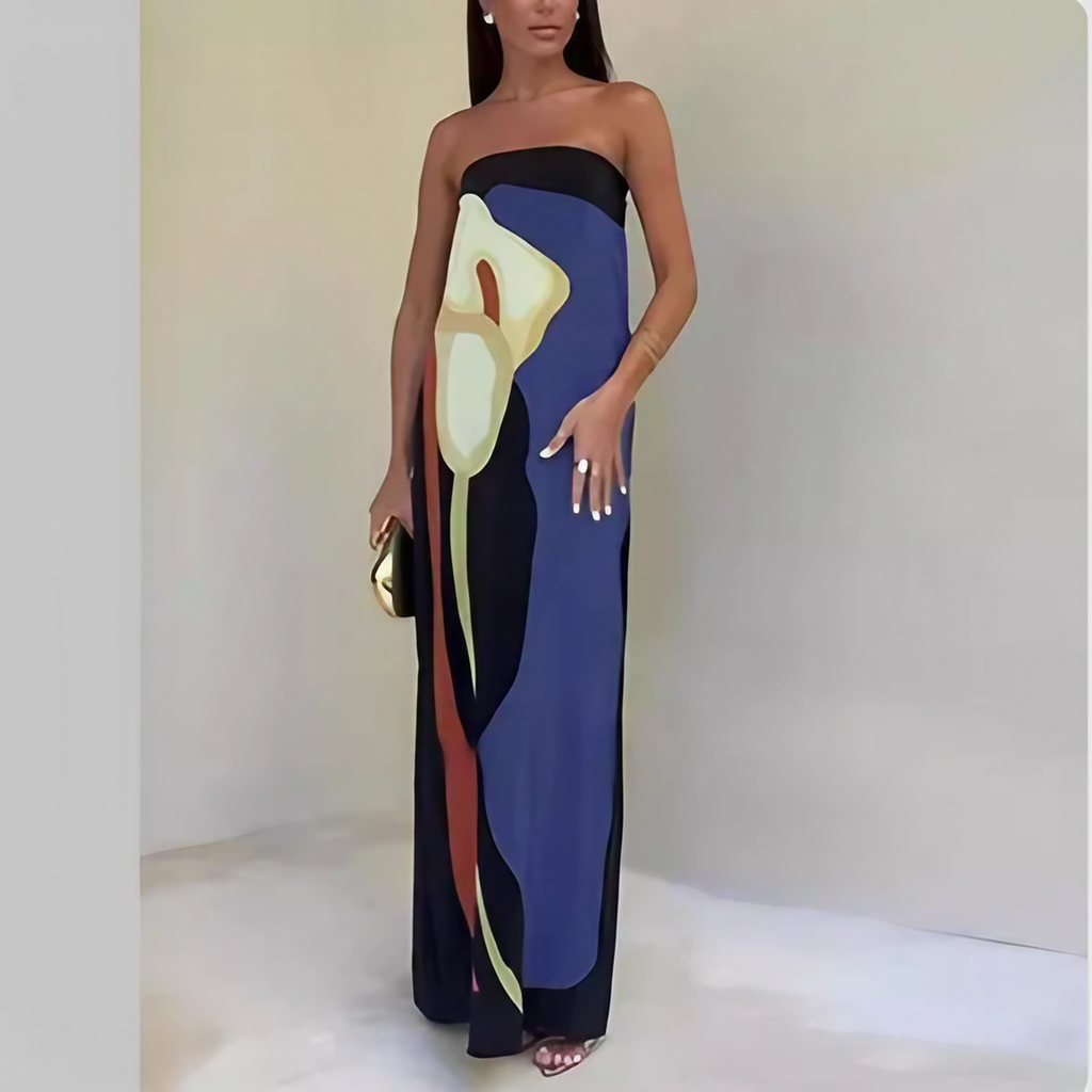 Robe de soirée femme cintrée à jupe fluide, quatre coloris, bleu