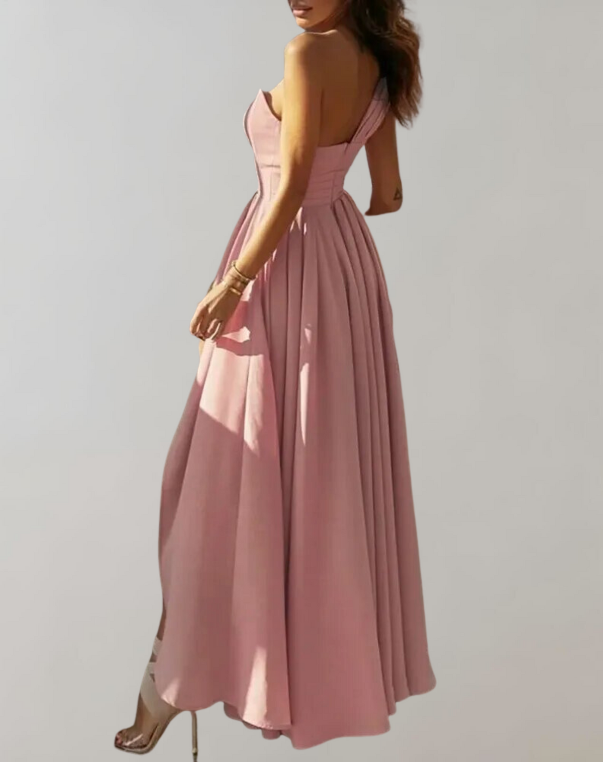 Robe de gala femme ajustée à manches longues, rose ou rouge