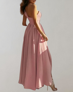 Robe de gala femme ajustée à manches longues, rose ou rouge