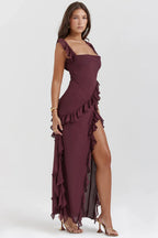 Robe de soirée femme à manches longues, fermeture éclair