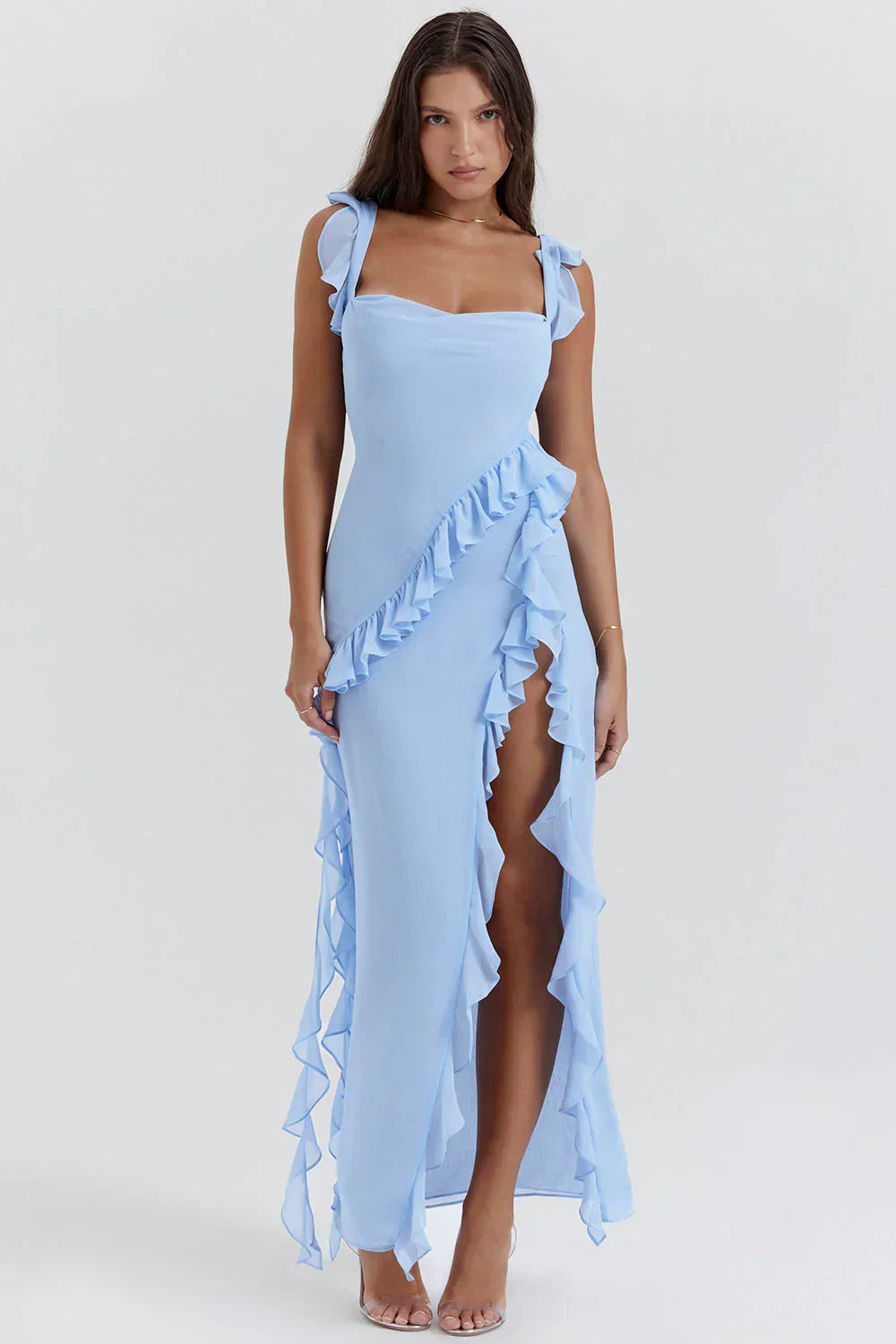 Robe de soirée femme à manches longues, fermeture éclair