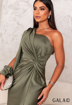 Robe plissée asymétrique à une épaule, verte, du S au 2XL