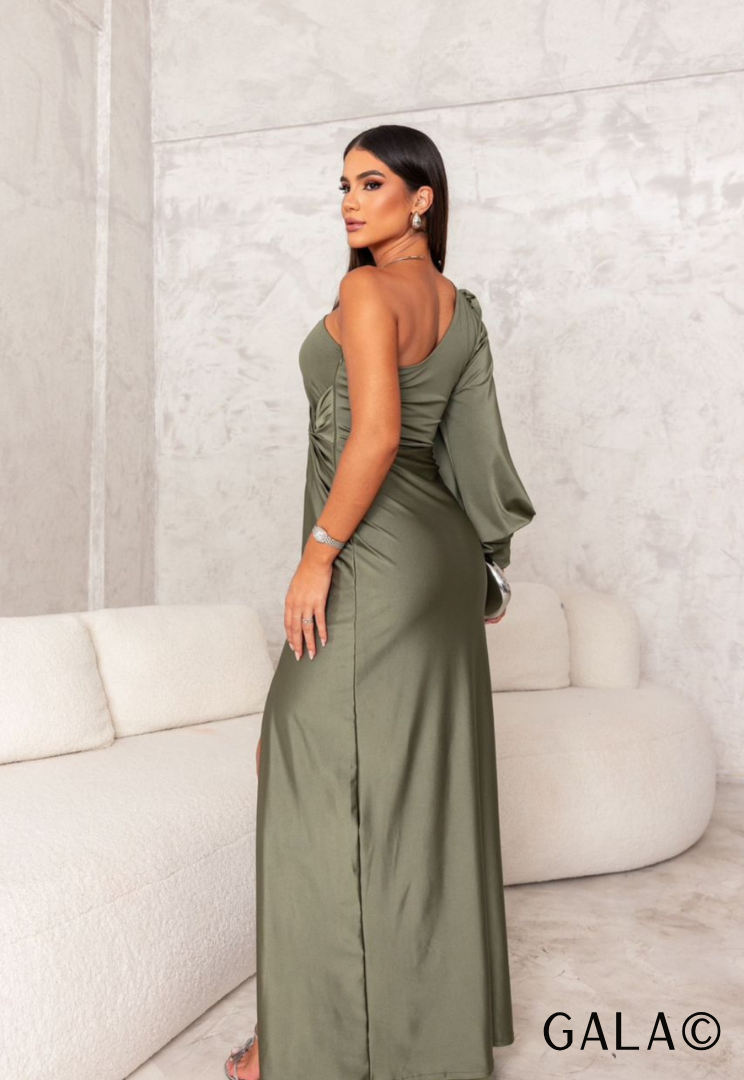 Robe plissée asymétrique à une épaule, verte, du S au 2XL