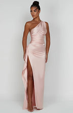 Robe longue de soirée asymétrique, plissée et fendue, six coloris
