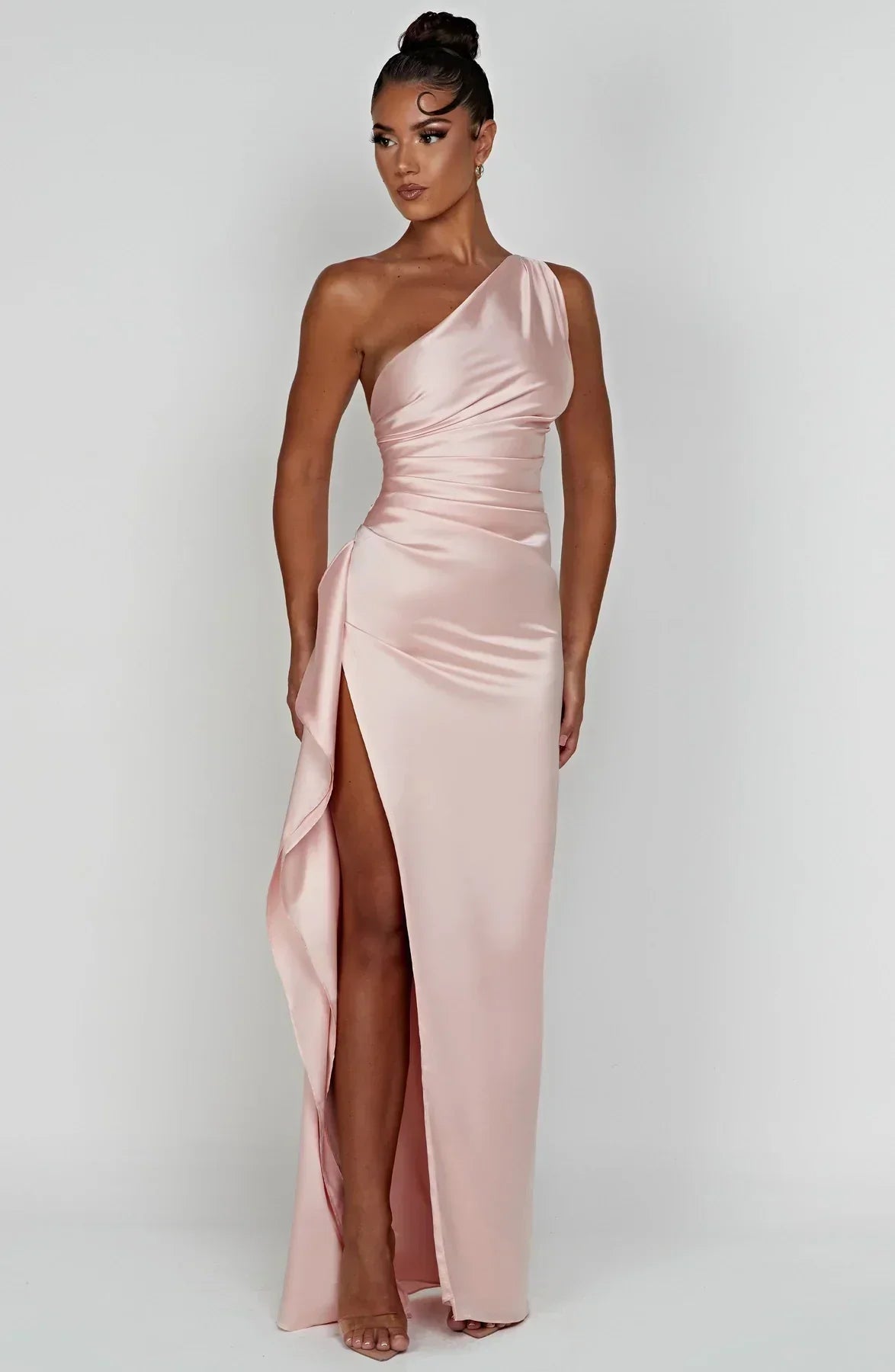 Robe longue de soirée asymétrique, plissée et fendue, six coloris