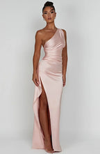 Robe longue de soirée asymétrique, plissée et fendue, six coloris